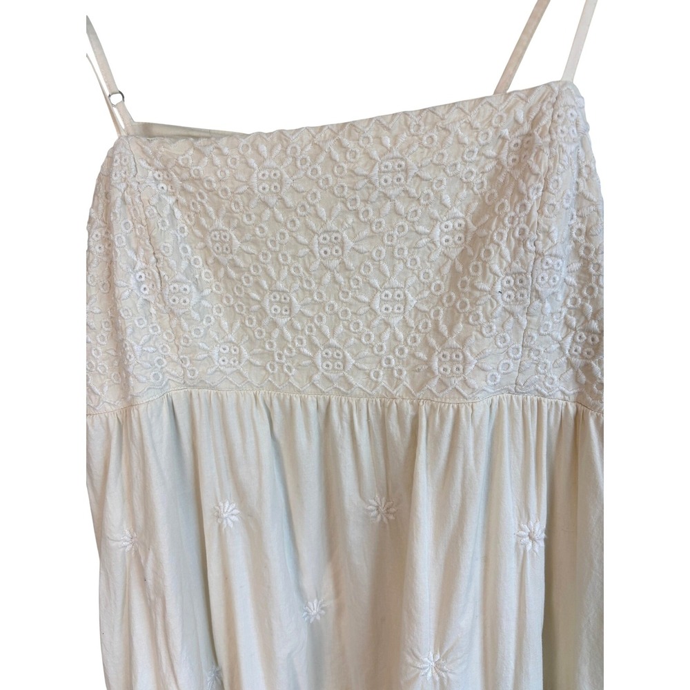 Lucky Brand Maxi Dress Cream Womens Large Embroidered Eyelet Tiered Open Back - Picture 2 of 13